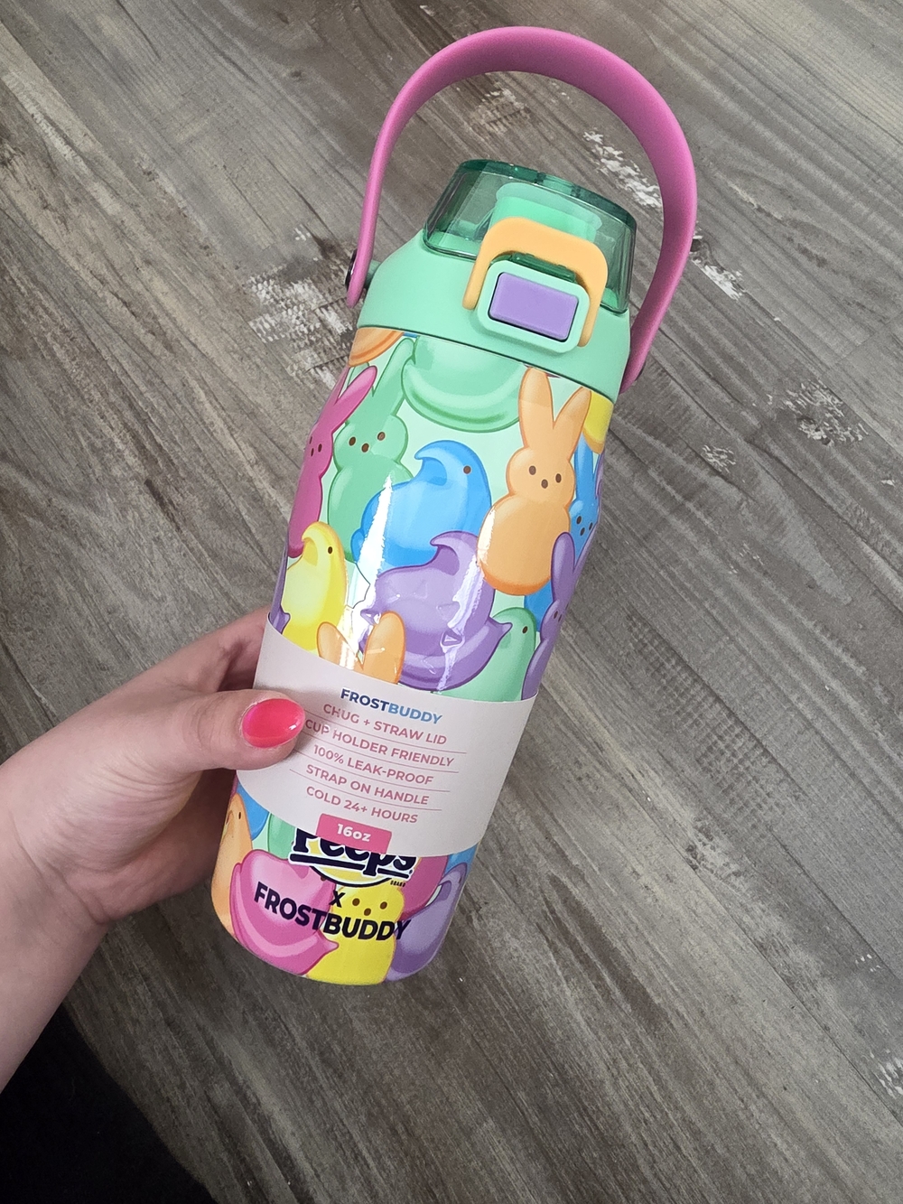 Water Bottle with Pink Handle - Cute Bunny Design